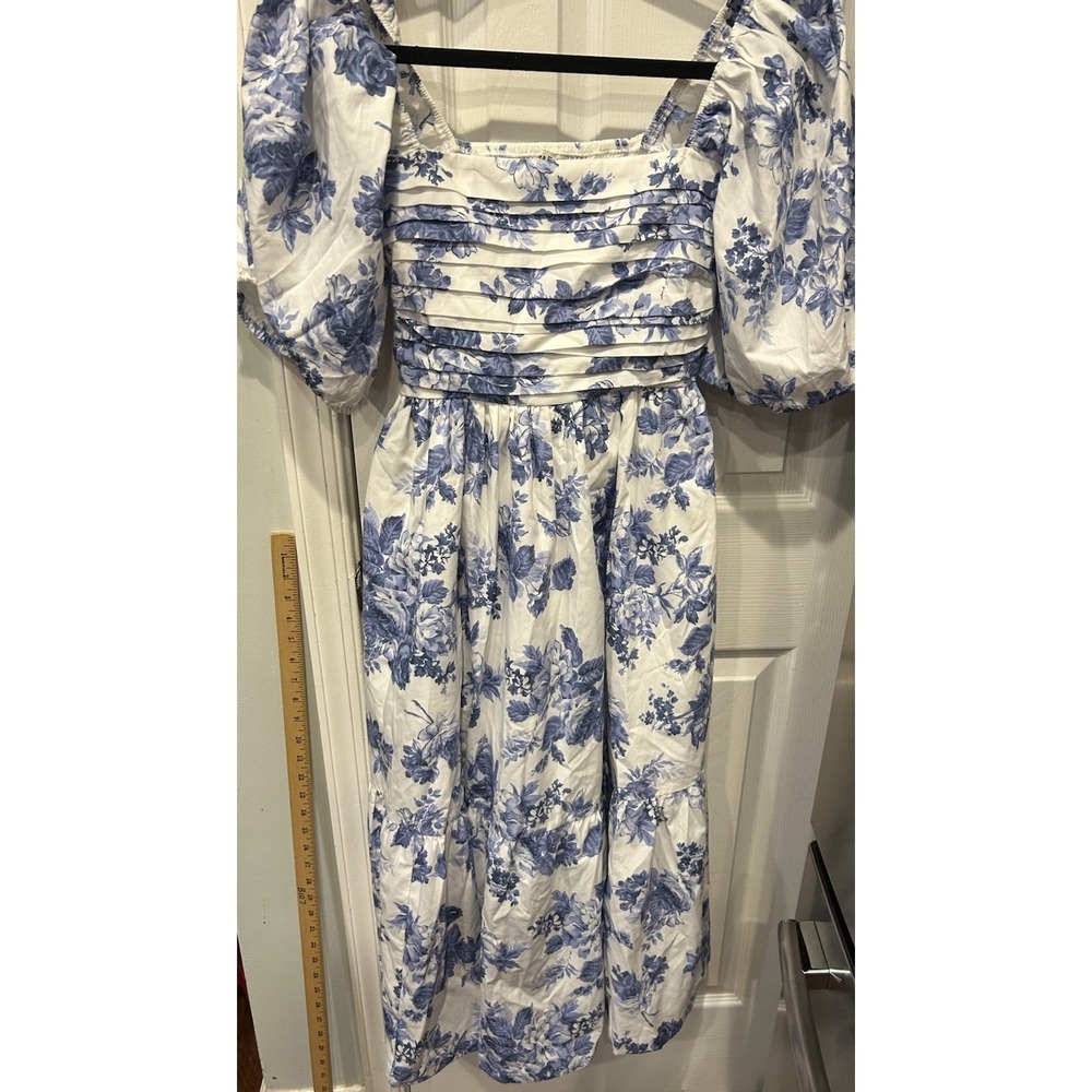 Abercrombie & Fitch Emerson Blue Floral Poplin Puff Sleeve Midi Dress Boho Flirt